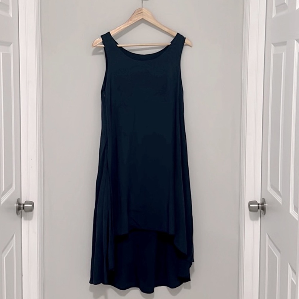 High to low navy dress